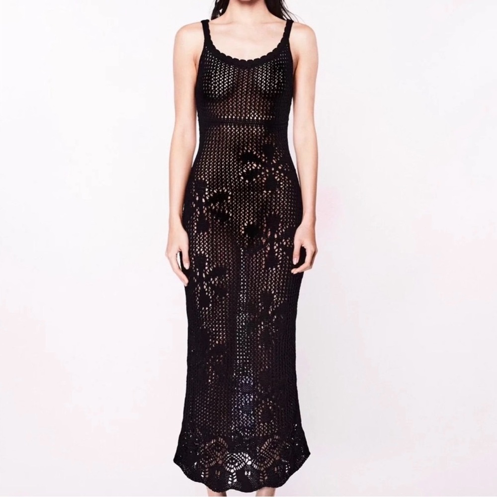 NWT Asta Resort Emma Dress Black XS knit floral coverup